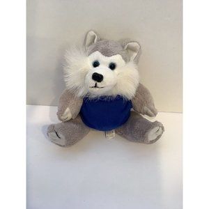 Gray and White Husky Dog Plush Stuffed Animal Blue Shirt Soft Toy